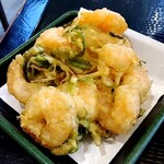 ゆで太郎 - 「季節のかき揚げ=ほぼ海老だけかき揚げ」をアップでパチリ♯