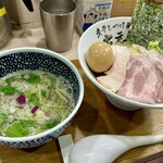 煮干しつけ麺 宮元 - 特製しじみと煮干しの昆布水つけ麺(塩) 1550円+中盛 100円