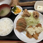 まるつ食堂 - 240313水　福岡　まるつ食堂　チキ南メンチカツDX定食750円