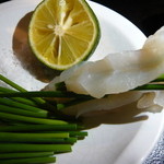 ふぐ 福治 - ３．ふぐさし（すだち＋塩＋ねぎで）　2014.1.2x