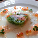 手打ち蕎麦とフレンチの やな木 - ＜2014年1月＞ネギと鮭と大根のテリーヌ、グレープフルーツドレッシング、山椒の香り