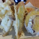 ふじもり - 天婦羅は　焼いてから揚げた葱、舞茸、榎茸、シメジ、人参、南瓜(2014.1.24)