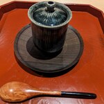 焼鳥 ひら野 - ふたを開ける前のふぐの白子の水流し(プレミアム 花椿コース)