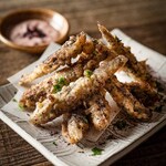 Deep-fried Mehikari with plum and shiso flavor