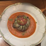 レ ファーブル ボンジュール - ⑤子羊と煮込みと茄子のタンバル トマトのクーリ 3300円