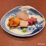 御料理 寺沢 - 赤貝､曹以､天然本鮪の赤身､こぶ鯛の昆布締め