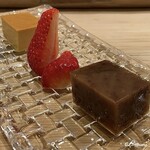 御料理 寺沢 - 自家製プリンにイチゴに水羊羹