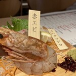 Jiza Kana Taishuusakaba Kimpachi - 地魚刺身7種盛り（赤エビ）