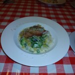 OSTERIA NAKANO - 春野菜と生ハムのタリアテッレ　　生クリーム　これは美味しいです　これは＋６００円の選択料理ですが選んで正解でした