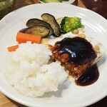 キッチン ブルー グローブ - ご飯を乗せて