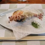 割烹 ひとしお - 車海老と甘藷の天ぷら