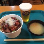 東北わくわくマルシェ - 前沢牛ステーキ丼＆久々の生ビール
