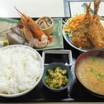 食堂　備前 - 刺身フライ定食アジちゃん ¥1400