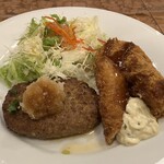 日本料理 おかもと - ハンバーグ、白身魚のフライ、カキフライ