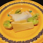 炭とおがわ - 甲イカ、合馬の筍、指宿のそら豆