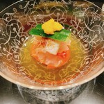 炭とおがわ - 石鯛昆布締め、トマト、キュウリ