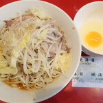 ラーメン二郎 - 汁なし半分＋ニンニク少し＋ショウガ半分玉子