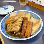 Oden Shousuke - とり皮、はんぺん、ちくわ、ごぼう天、大根、牛すじ、玉子焼き、もち巾着、玉子、揚げ出し