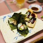 Fukusushi - シーチキンとエビキュウ手巻きと玉子にぎり