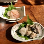 酒菜家 - 牡蠣の麹漬け、赤海老の塩麹漬け