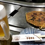 ねぎ焼やまもと - 生ビール（中）　すじねぎ焼