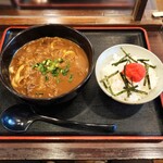 こんぴら茶屋 - 牛かれーうどん + 明太子御飯 1,350円