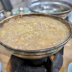 すき焼･鍋物 なべや - かきみそ鍋 雑炊作成風景