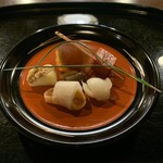 御所 雲月 - 取り肴＊○奈良漬の黄身包み○永源寺蒟蒻○馬鈴薯胡桃○百合根の柚子最中○柿大根