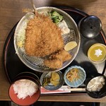 Oshoku Jidokoro Taku Zen - アジフライとひれかつ(2枚)定食