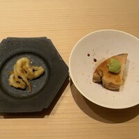 鮨 楽味 - 白魚の天麩羅　あん肝