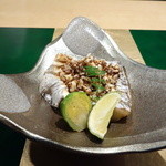 野嵯和 - 太刀魚の塩焼き、カシュナッツと舞茸の焦がし炒め乗せ