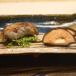 片折 - 喉黒の炭火焼きとレタス､能登椎茸