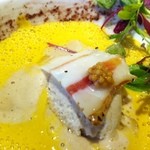 仔鴨ムースのとろける食感にバターナッツ南瓜の甘さがたまらない