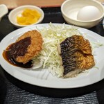 Akatsuki Shokudou - 朝定食B（焼き鯖と味噌カツ）
