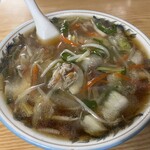 Yamaguchi yahonten - もやしそば（大盛）野菜と豚肉のサラッとしたあんかけが表面を覆う。麺はストレート細麺でスープによく絡む♪あっさりしてるから飽きずに食べれるんだよね！