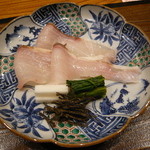 銀座おかもと - ６．天然しまあじ刺身 セリ・山芋・塩昆布・生姜酢　2014.1.2x