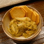 銀座おかもと - ８．蟹味噌甲羅焼き クワイ煎餅　2014.1.2x