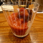 銀座おかもと - １２．ヨーグルトのシャーベット あずき 苺ソース　2014.1.2x