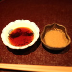 有いち - 橙（ダイダイ）のちり酢 と 平目の肝醤油