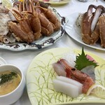 千年亭 - 刺身、茶碗蒸し、カニ