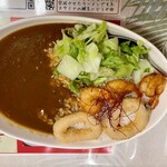 鳥取 鶏・とんこつラーメンつばさ - イカフライと海老唐揚げのカレーライス