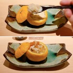 鮨 しょう太 - 柚子釜（毛蟹、真タチの飯蒸し、からすみ） 