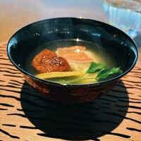 ray dining - 吸物〜金時鯛葛叩き、焼椎茸、青菜、柚子