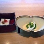 レストラン QUATRE CINQ (道後夢蔵) - 梅豆腐、菜の花と白魚のからし浸し