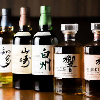 Carefully selected drink selection including rare whiskey and shochu