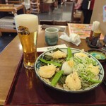 戸隠そば - 天磯下ろしと生ビール