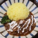 キッチン ブルー グローブ - 上から、サフランライスの彩りが良いね