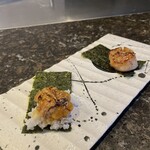 鉄板焼 花 - 焼きうにとホタテ磯辺焼き。美味し。