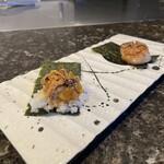 鉄板焼 花 - 焼きうにとホタテ磯辺焼き。美味し。