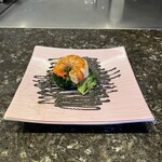 鉄板焼 花 - 海老とブロッコリーのイカ墨マヨネーズ。美味し。